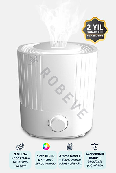 ROBEVE 2.5 Lt Hava Nemlendirici Buhar Makinesi Ultrasonik Difüzör Oda Nemlendirici Hava Nemlendiricisi