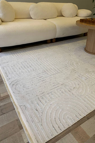 Serteks Herat Yıkanabilir Dokuma Kaymaz Taban Beyaz Halı Yolluk Kilim - HR070