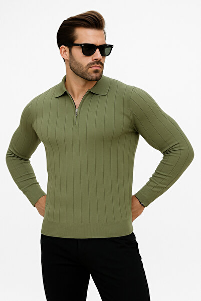 ribana Ανδρικό πλεκτό πουλόβερ με φερμουάρ και λαιμόκοψη πόλο - 4001