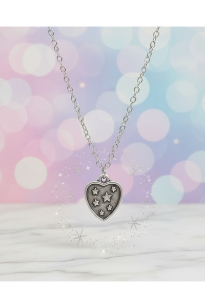 TUNA TAKI & AKSESUAR Yıldız Kabartmalı Kalp Kolye Model 1