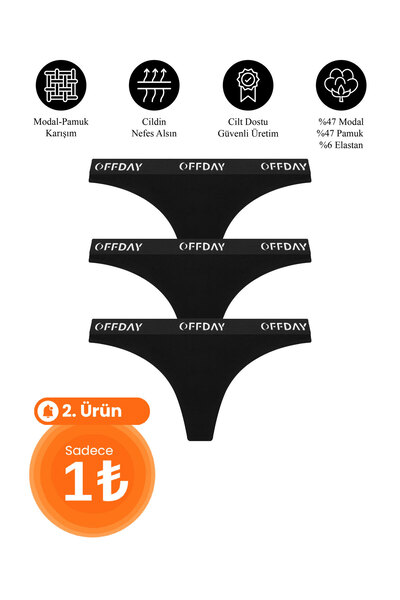 offday Essential Kadın Tanga 3'lü – Modal Pamuk, Doğal Yapı, Esnek Ve Terletmez, Kutulu