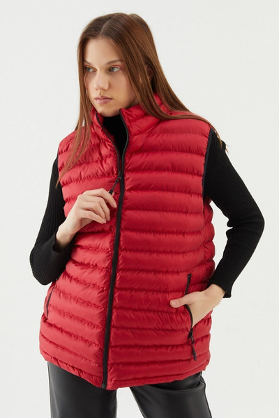 RİVERCLUP Kadın Astarlı Rüzgar Geçirmez Regular Fit Kırmızı Şişme Yelek