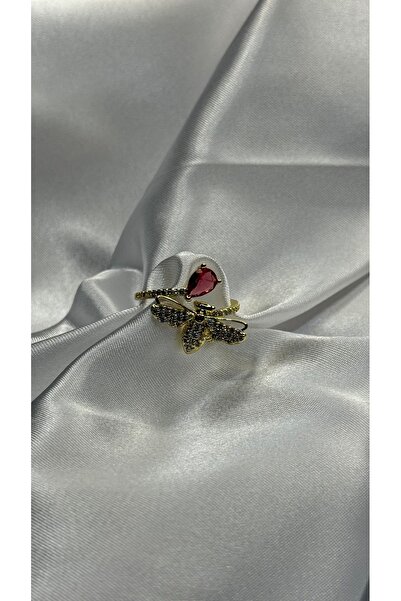 BUSİELLE JEWELRY خاتم فراشة من الحجر الأحمر