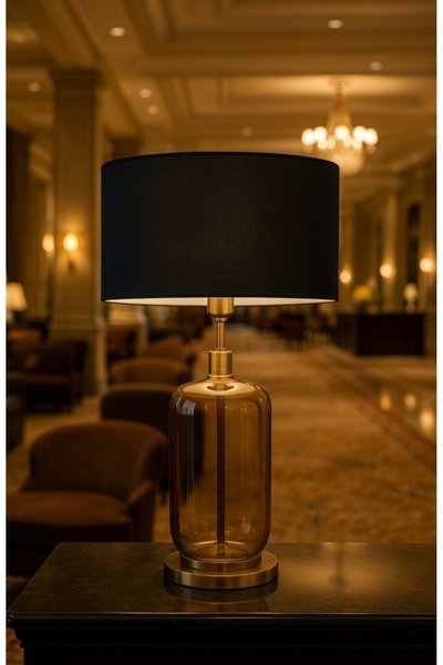 Lampada Elenore Bal Cam Eskitme Kaplama Abajur - Siyah Silindir