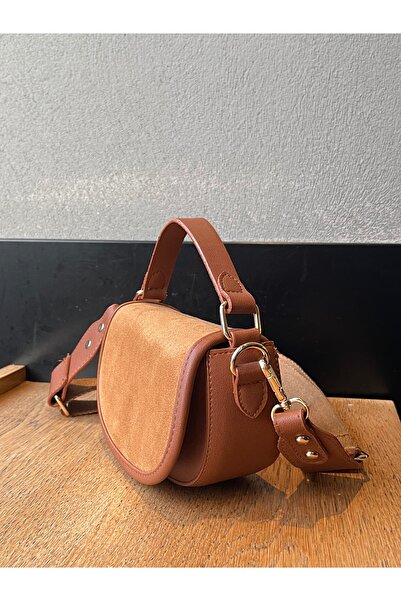 na nura collection Tan Women's Suede Half Moon Model Hand and Shoulder Bag