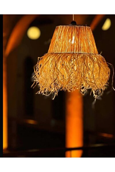 AYGHOME Hasır Doğal Saçaklı Dekoratif Rafya Avize