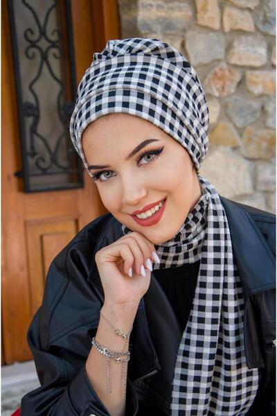 Aişe tesettür Plaid Ecru Bonnet - Scarf Design