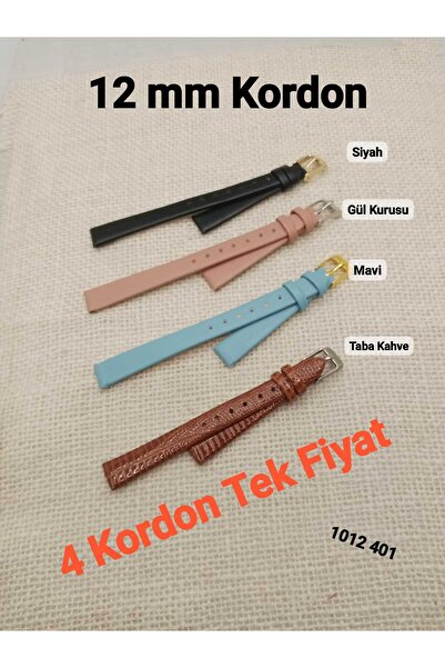 Brality 12 mm Uyumlu Kadın Kol Saati Kordonu 4 Adet 1 Fiyat (SİYAH-MAVİ-GÜL K...