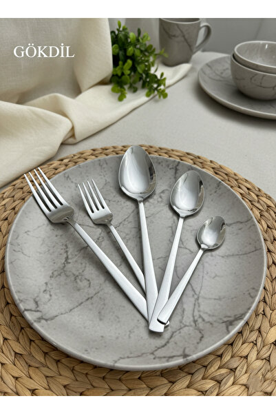 Gökdil Tuana Boxed 30 Piece Plain Steel Cutlery Set for 6 People