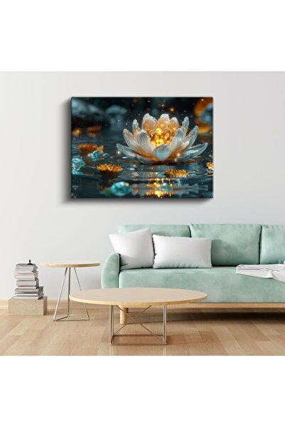 Tablofest Işıklı Nilüfer - Altın Parıltılı Su Üstü Çiçeği Kanvas Tablo