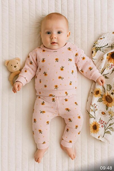 ALTINTAŞ BABY طقم بناتي مكون من قطعتين من قماش الوافل منقوش عليه زهرة الأقحوان