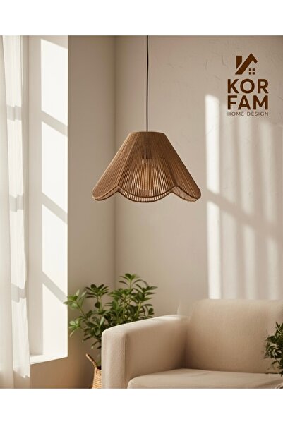 KorFam Rosalinda Avize - Hasır El Yapımı Bohem Çiçek Şekilli Rustik Avize