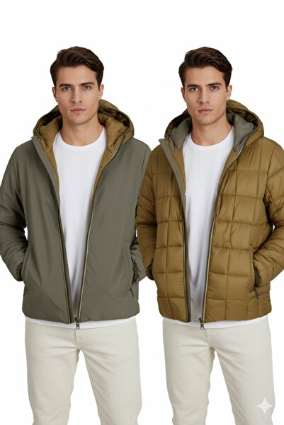 Jack & Jones Men's Green Jjebrook Reversible Jacket Sn Double-Sided Coat Jacket 12278780-Olive Night