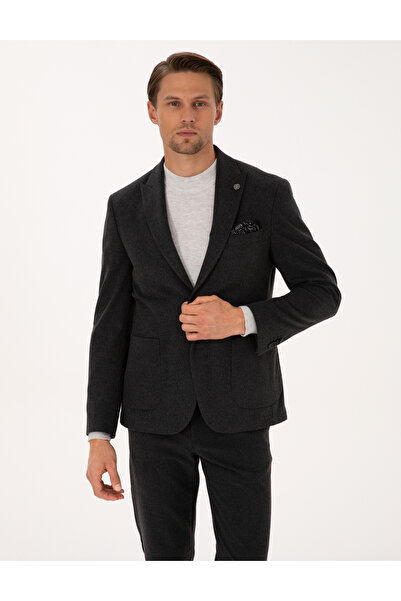 Pierre Cardin Anthracite Slim Fit Flannel Textured Jacket 50317671-Vr006