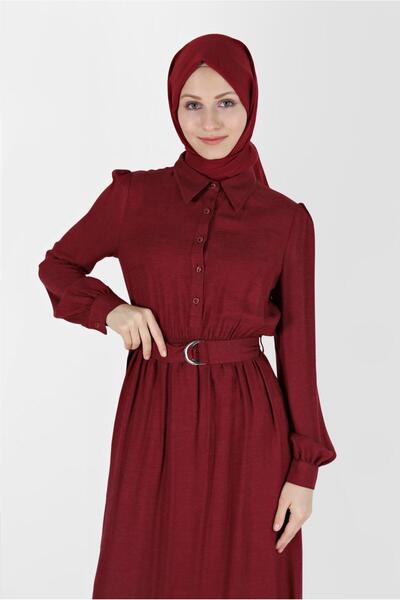 Alvina Beli̇ Kuşakli Gömlek Yakka Elbi̇se 42268-1