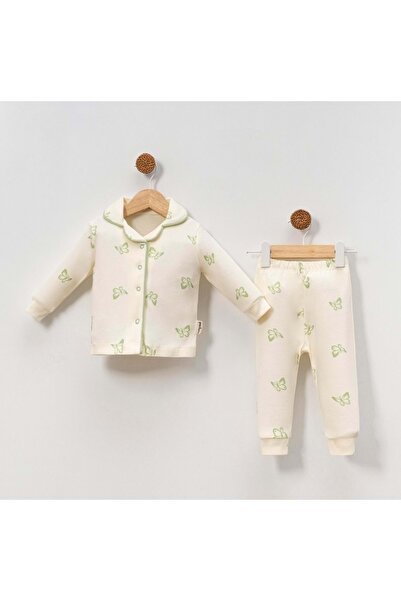 Necix's Butterfly Patterned B Peter Pan collar Pajama Set Green