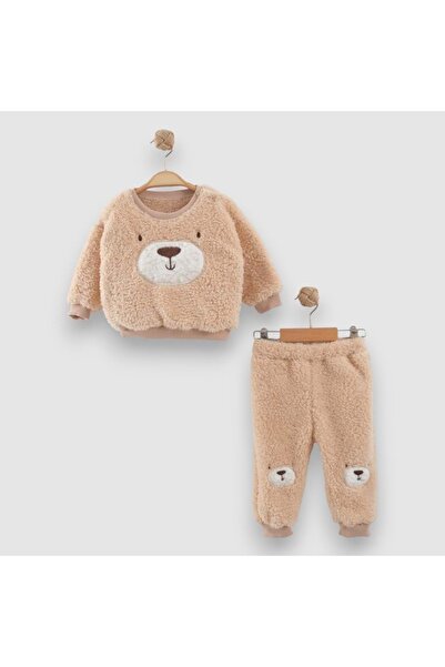 Necix's BEAR NAKIŞLI PELUŞ ALT ÜST TAKIM Bej