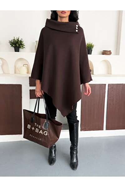 moda biz Γυναικείο υφαντό πανσόκα με λεπτομέρεια με κουμπιά και κομψό σχέδιο, χρώμα καφέ