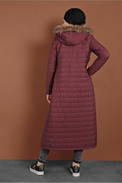 TRENDTESETTÜR Women's Burgundy Zippered Puffer Coat 3102
