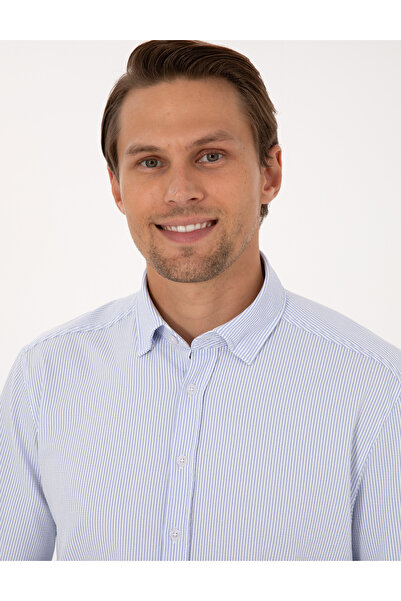 Pierre Cardin Açık Mavi Slim Fit Çizgili Uzun Kollu Gömlek 50307162-VR003