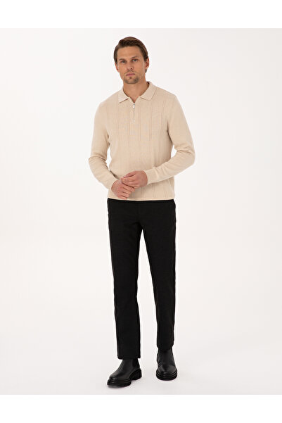 Pierre Cardin Siyah Regular Fit Beli Lastikli Kanvas Pantolon 50317282-VR046