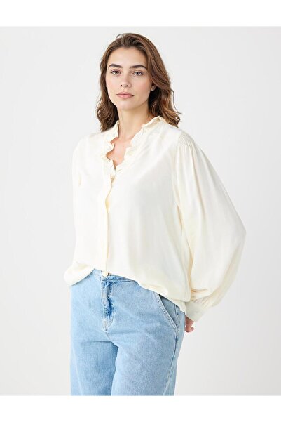 Jimmy Key Екрю довгий рукав з коміром-стійкою тканий сорочка