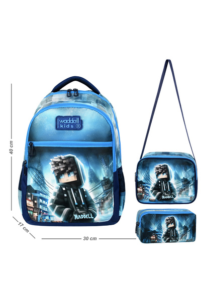 Waddell Рюкзак для початкової школи з тематикою Robloks, сумка для харчування та пенал, набір рюкзаків для початкової школи