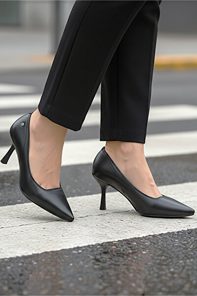 Gökhan Talay Ayça Flexible Soft Non-Slip Sole (7 cm) Black Leather Women's He...