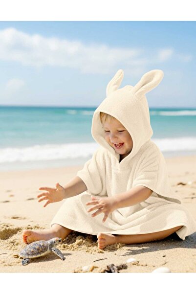 GÜRPAMUK HOME & BABY تصدير OUTLET - منشفة للأولاد والبنات مصنوعة من القطن بنسبة 100%، على شكل أرنب/كريمي للبحر والشاطئ وحمام السباحة