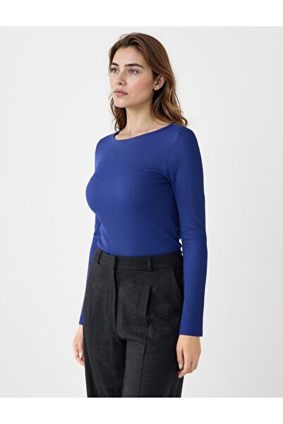 Jimmy Key Saks Dar Kesim Kayık Yaka Örme Bluz