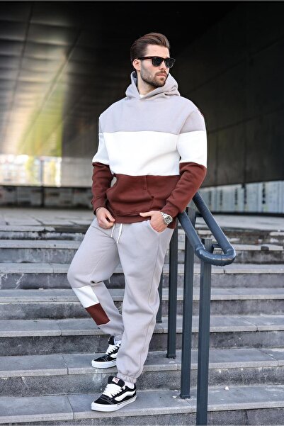 Madmext Gray Hooded Men's Tracksuit Set 5926