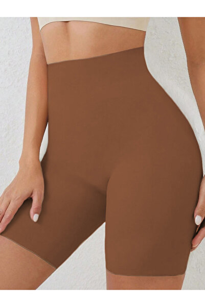 MİSTİRİK Porfy Model Dikişsiz Toparlayıcı Ve Sıkılaştırıcı Lazer Kesim Kısa Tayt Şort Kahve Renk