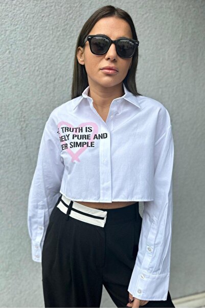 ribana Бяла кратка риза с щампа на сърце