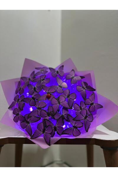 Düş Sokağı Kelebek Buketi Kelebek Buketi Mor 25 Kelebekli ışıklı (ledli)
