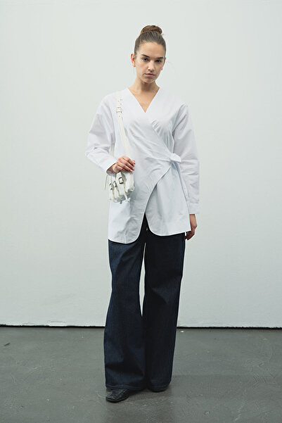 Hooopstore Λευκό πουκάμισο Dora με λεπτομέρεια με κορδόνια στο πλάι