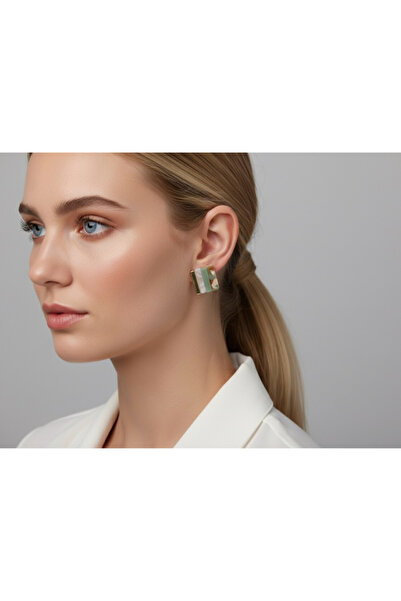 vina's atelier Pearlescent Colorful Square Steel Earrings