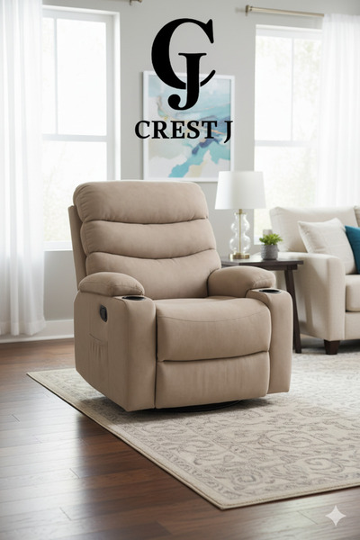 Crestj كرسي استرخاء هزاز ودوار من إن زون - لون بيج، تصميم فاخر ومريح