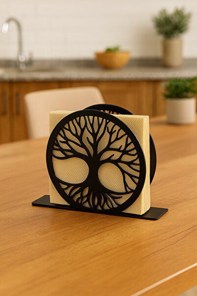 VENON Black Tree of Life Round Metal Napkin Holder Table Restaurant Coffee Shop Hotel Napkin Holder Organizer