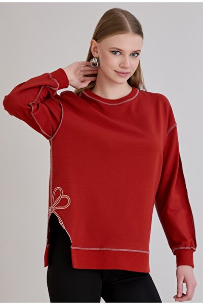 Sortie سترة نسائية مطرزة بالزهور شق بلون بلاط بلونين