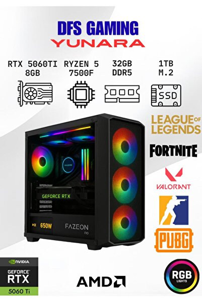 FAZEON DFS Gaming YUNARA RYZEN 5 7500F-B650M-RTX 5060 TI 8GB-32GB DDR5 RAM-1T...