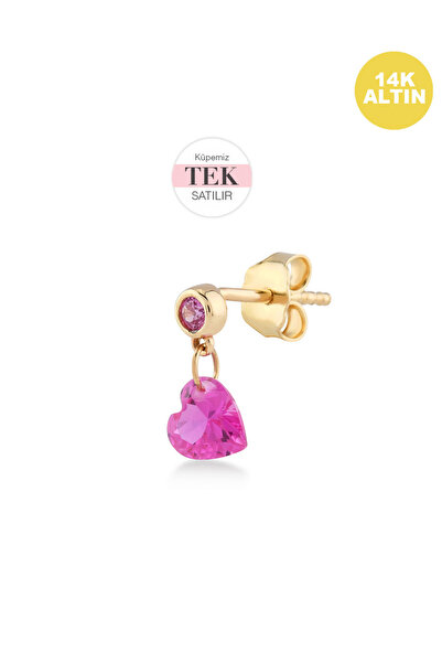 KURSHUNI Shining Heart, 14 Ayar Altın Küpe (TEK Satılır)