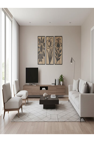 BSD DEKORATİF ÇİÇEK DESENLİ 3'LÜ TABLO