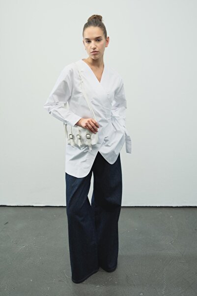 Hooopstore Λευκό πουκάμισο Dora με λεπτομέρεια με κορδόνια στο πλάι