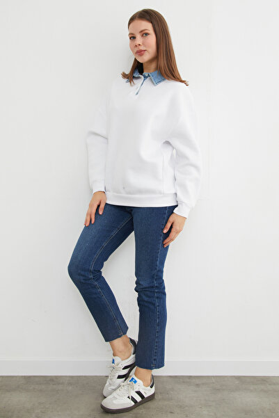 Fulla Moda 3 İplik Kot G cu secțiuni Hanorac O supradimensionat cu guler cămașă