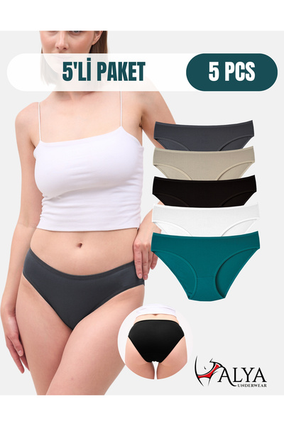 ALYA UNDERWEAR Chiloți din bumbac pentru femei, pachet de 5 - negru, verde închis, stras, alb, afumat