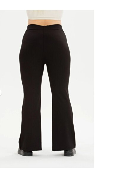 Livik Winter Plus Size Women's Black High Waist Flared t Shaping / Sculpting Diver Fabric Leggings Pants