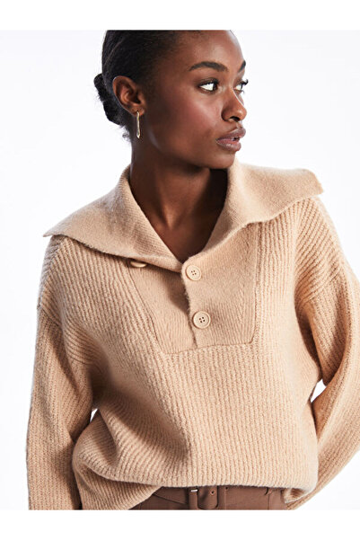 LC Waikiki Polo Neck Plain Long Sleeve Oversize Women's Knitwear Sweater