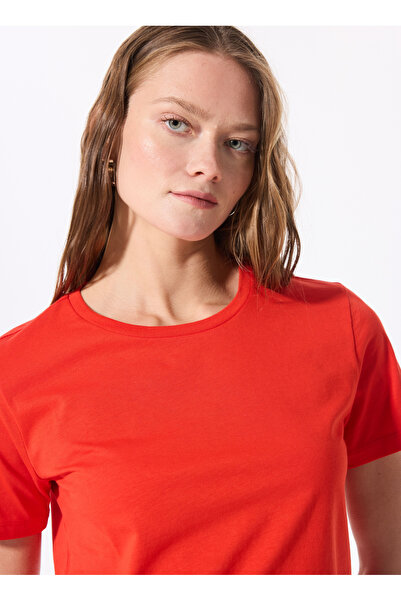 Fabrika Kırmızı Kadın Bisiklet Yaka Basic T-Shirt TENGIZ