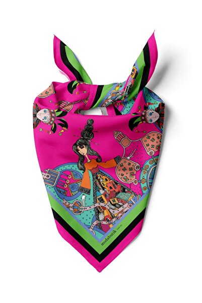 Modabutik E49 Kadın Pembe Minyatür Desenli 50x50 Bandana