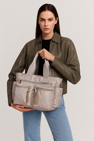 NOTHING Women's Mink Parachute Fabric Multi-Compartment Hand and Shoulder Bag Bera